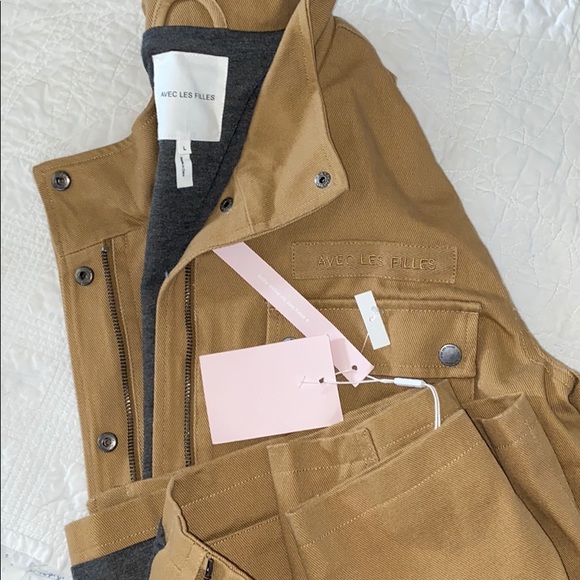 Sold Out AVEC LES FILLES Tan Canvas Cargo Jacket L – Rare, NWT, Military Style - Picture 6 of 8